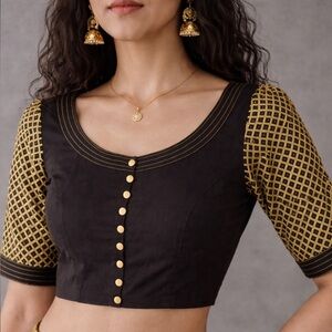 Designers Originals Black and Gold Saree Blouse from Indya luxe